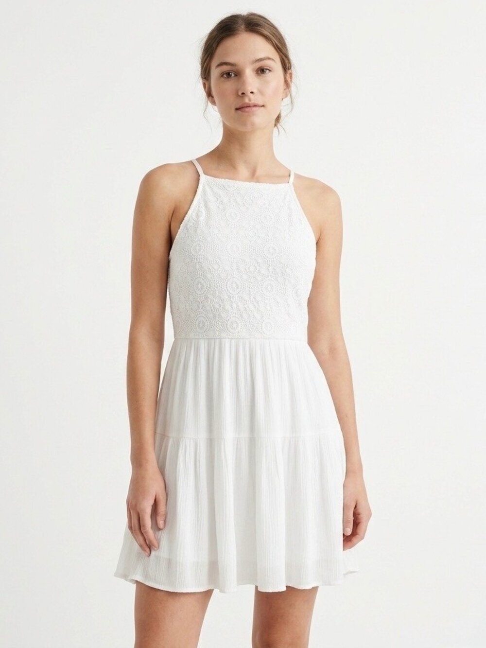 Abercrombie & Fitch White Lace Mini Dress Women's M Coquette Boho Cottagecore